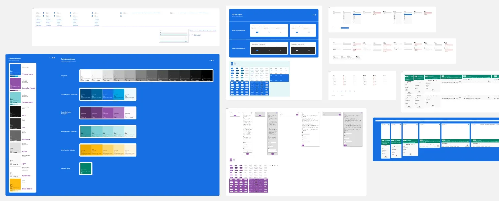 Childcare Choices design system showing colours, buttons, navigation and form components