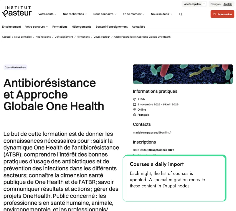daily import of pasteur courses