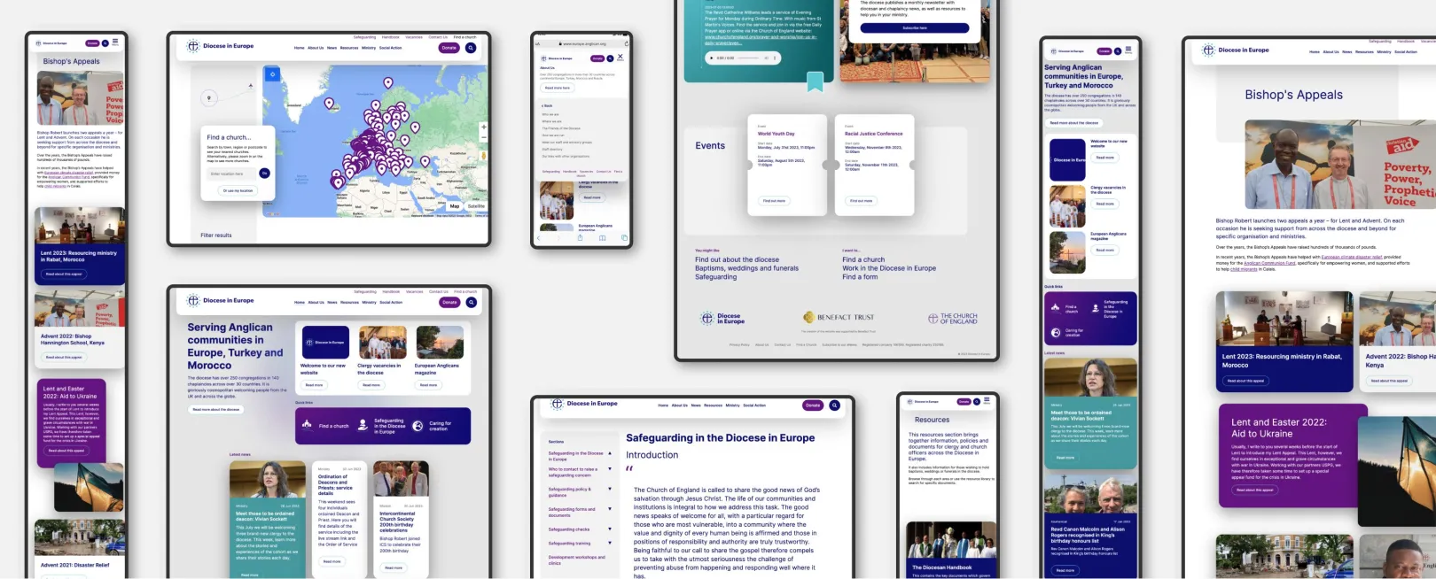 Big Blue Door presentation of Diocese in Europe website designs across desktop and mobile screens