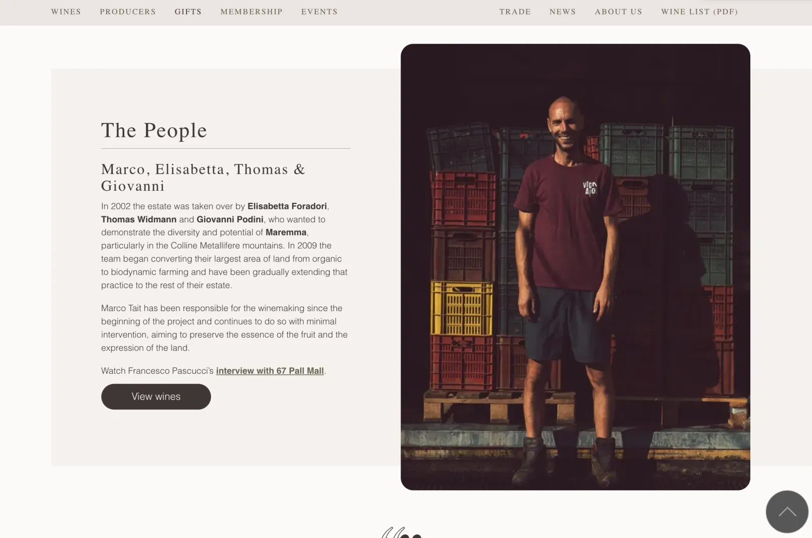 producers page of the website 