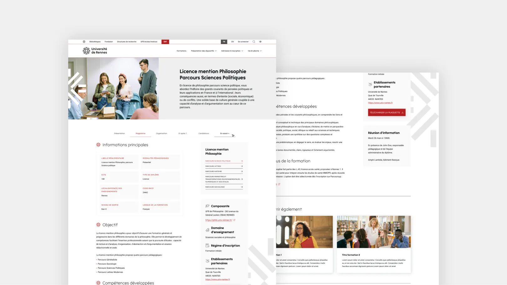 Image d'une page détail de formation proposée dans le catalogue de l'université de Rennes