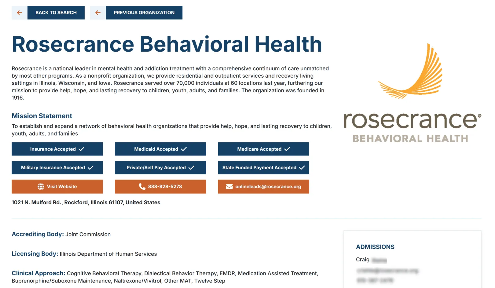 directory listing with logo and blue and orange buttons