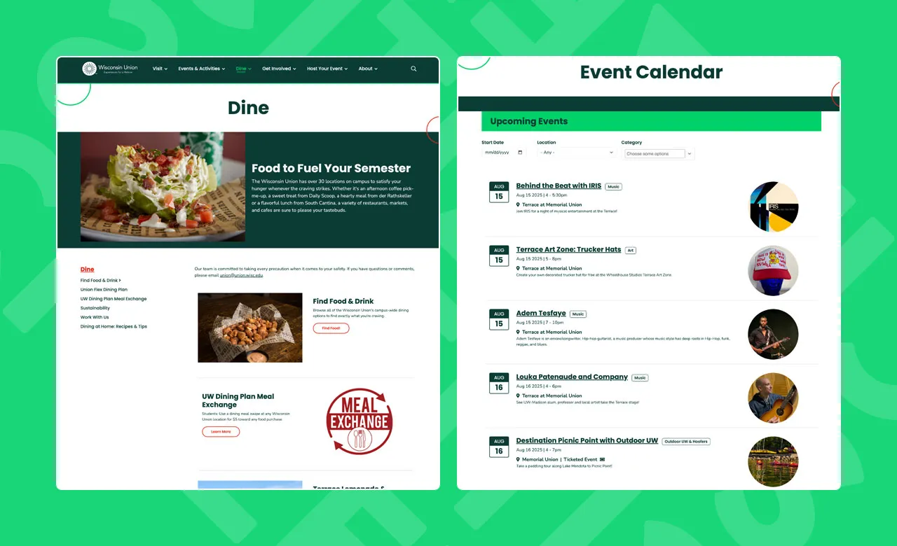 interior pages of the Union website