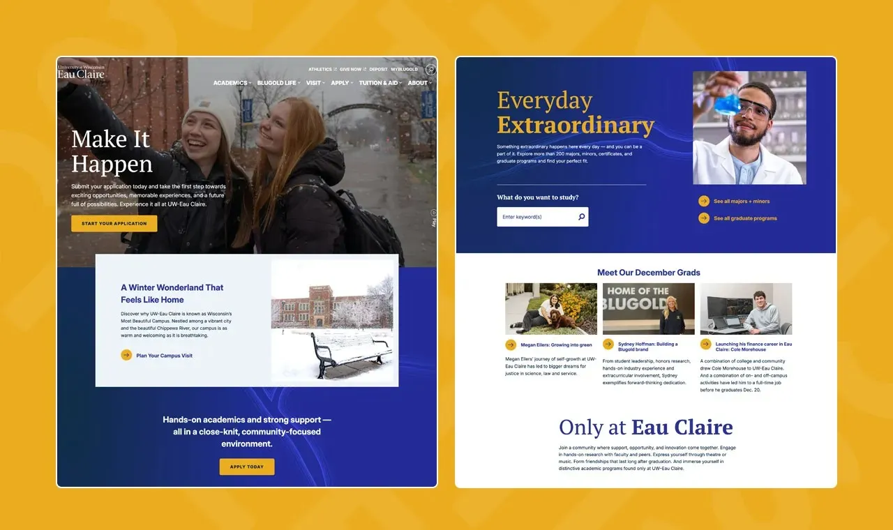screenshot of UWEC webpages