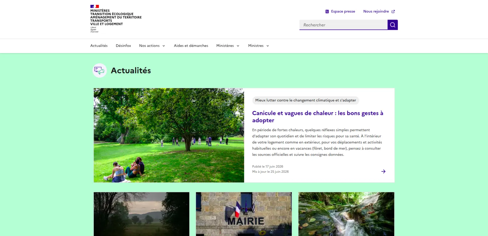 French Ministry for Ecological Transition, Territorial Planning, Transport, Housing and Urban Affairs website
