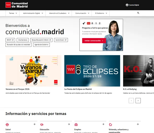 Comunidad de Madrid institutional digital services powered by Drupal