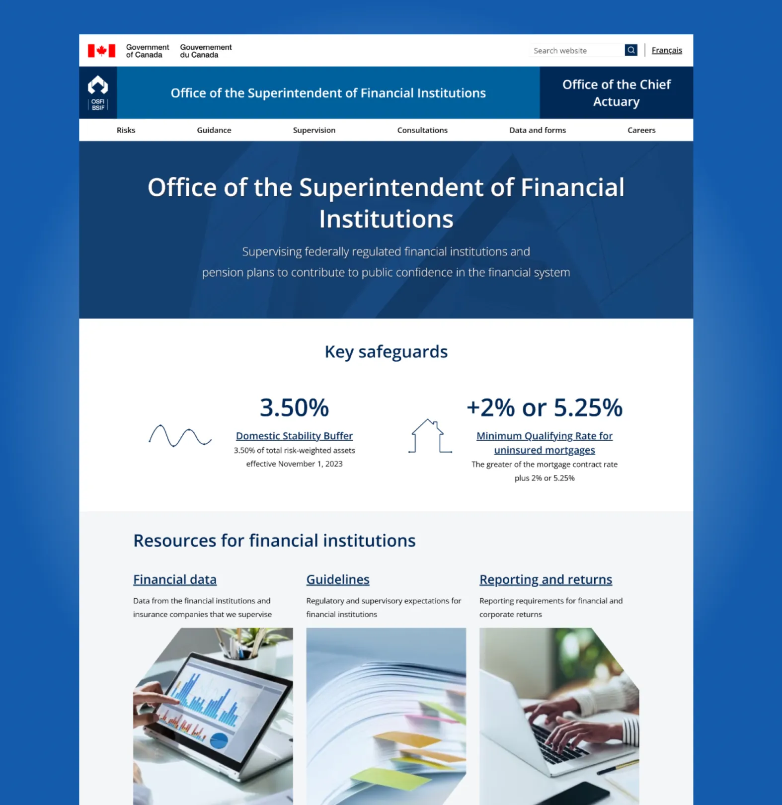 OSFI Home page banner showing the top of the site