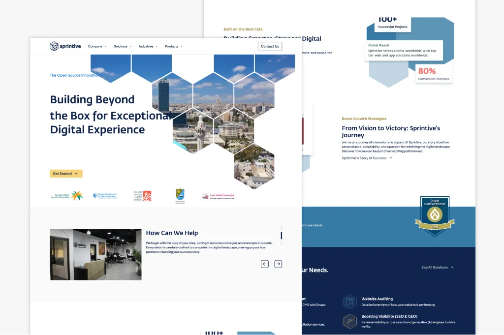 Screenshots of homepage