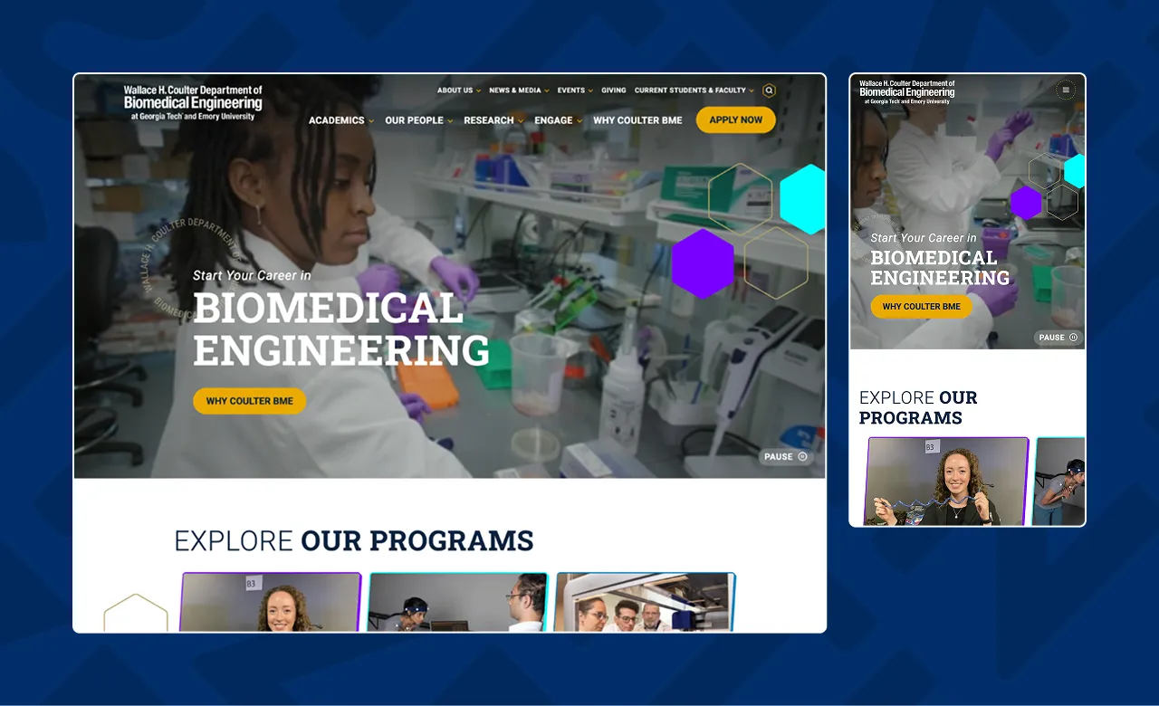 screenshot of homepage for BME site