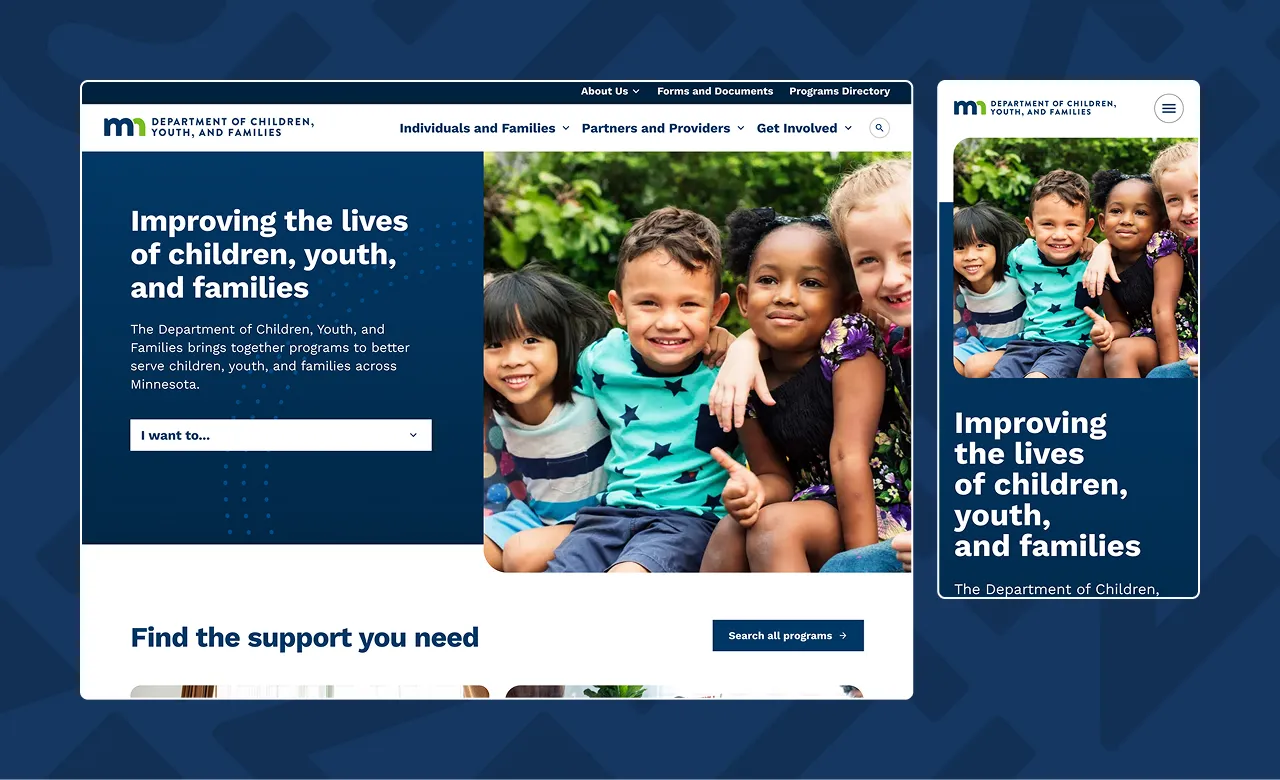 screenshot of DCYF homepage