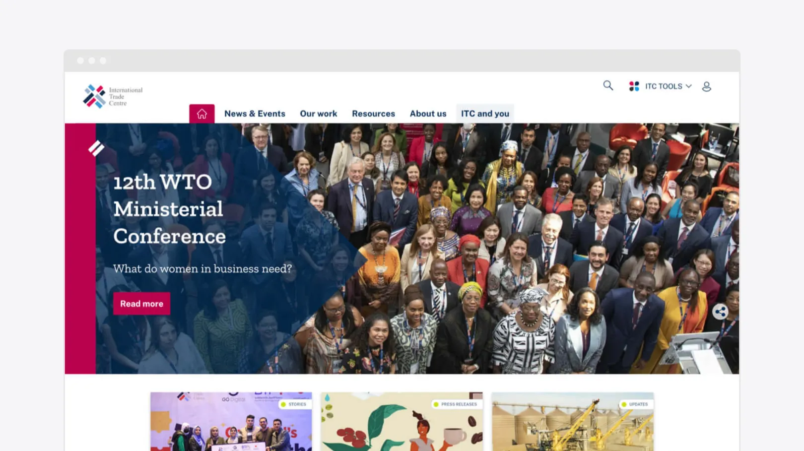 screenshot of ITC's homepage