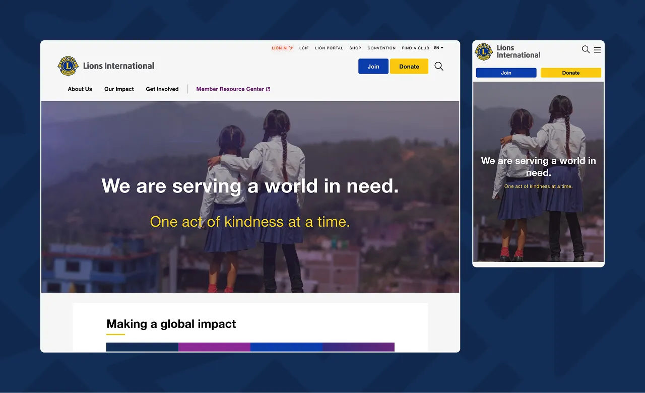 homepage of Lions Clubs website
