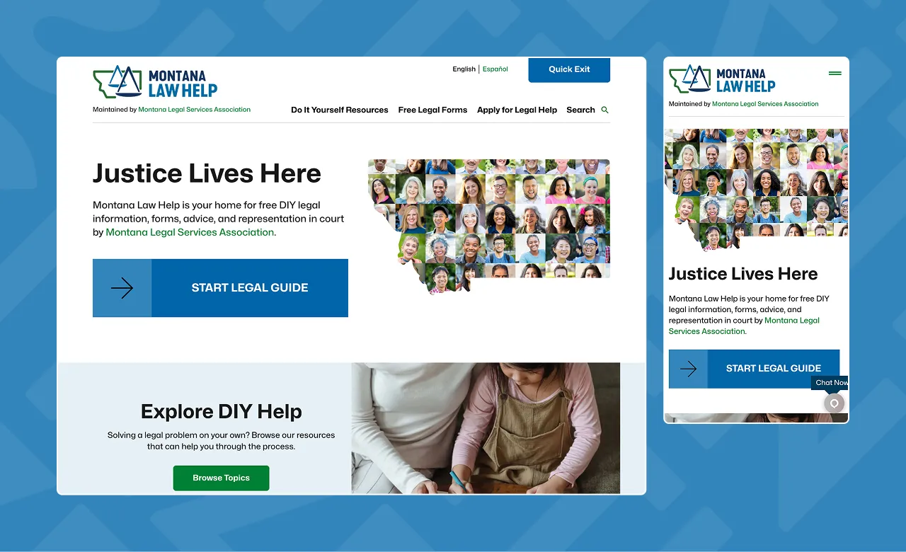 partial view of the website homepage on a desktop and mobile-sized widown
