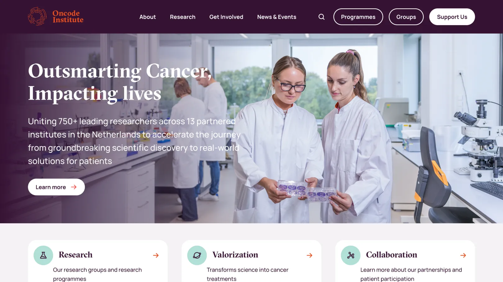 screenshot of Oncode Institute's homepage