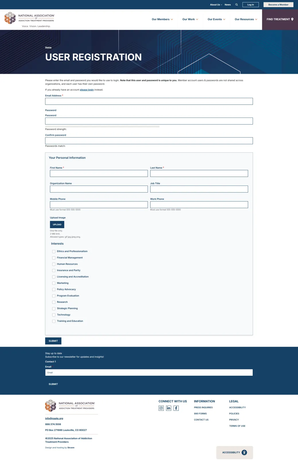 registration webform collecting user information