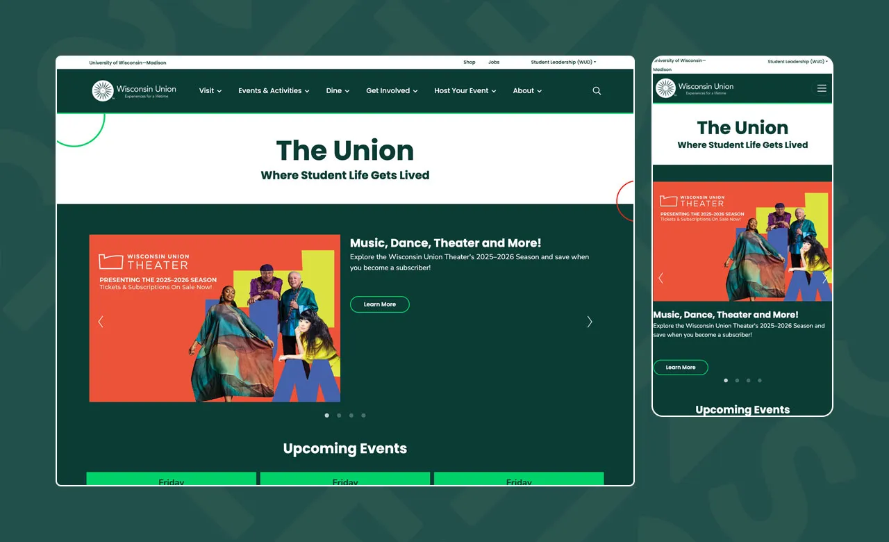 Wisconsin Union homepage screenshot