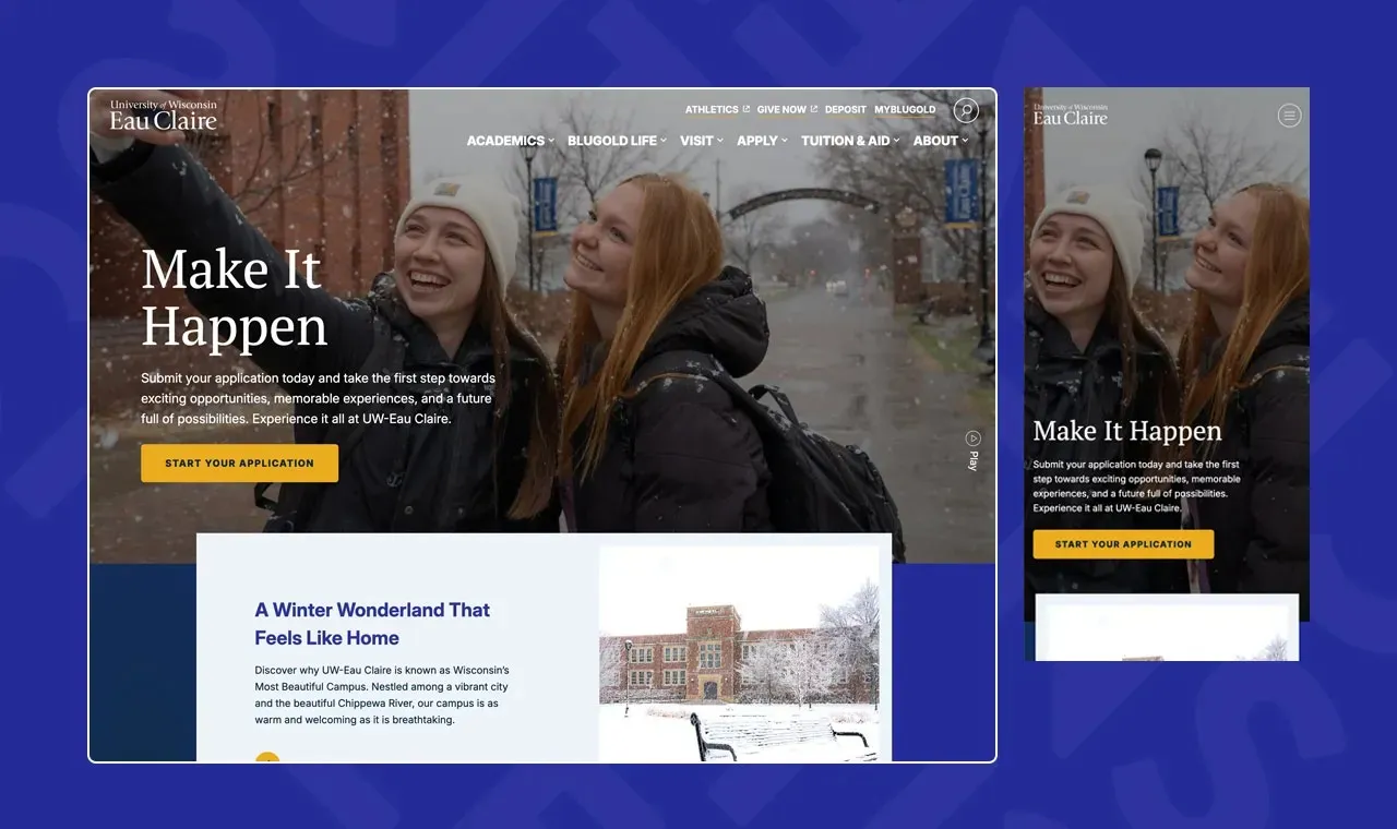 screenshot of UWEC homepage