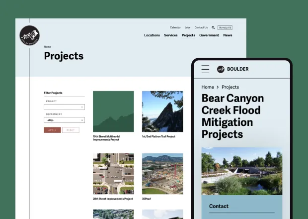 Screenshot of projects section of website