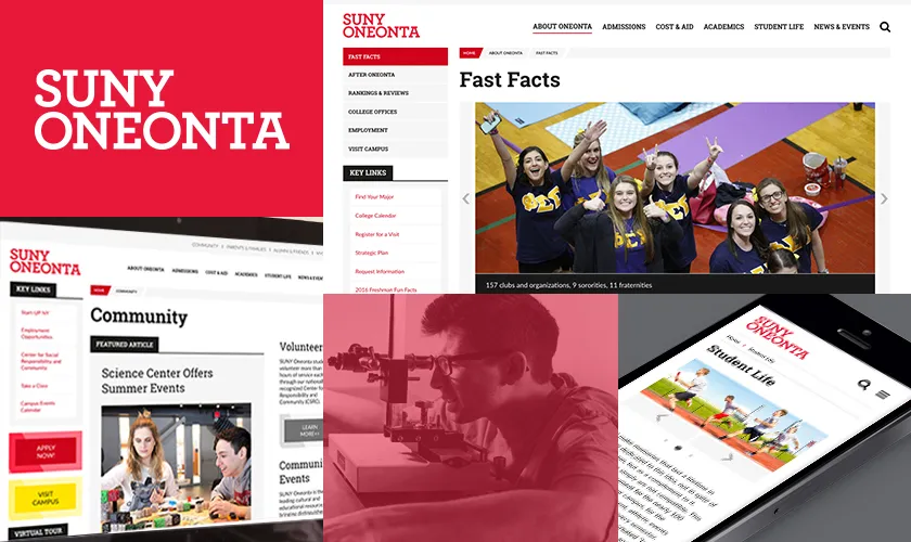 SUNY Oneonta collage of site graphics