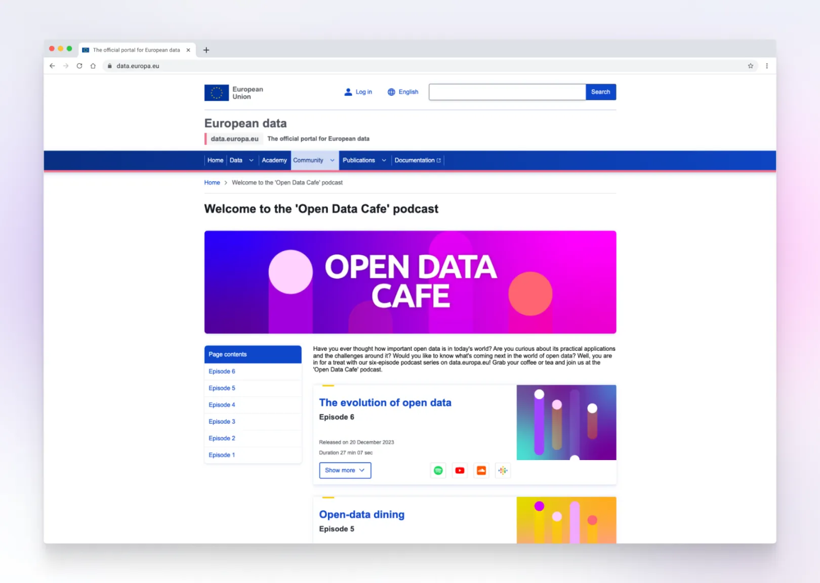 open data cafe page screenshot