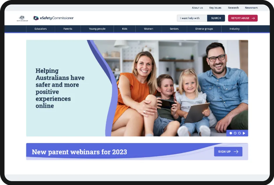Screenshot of the homepage from esafety.gov.au