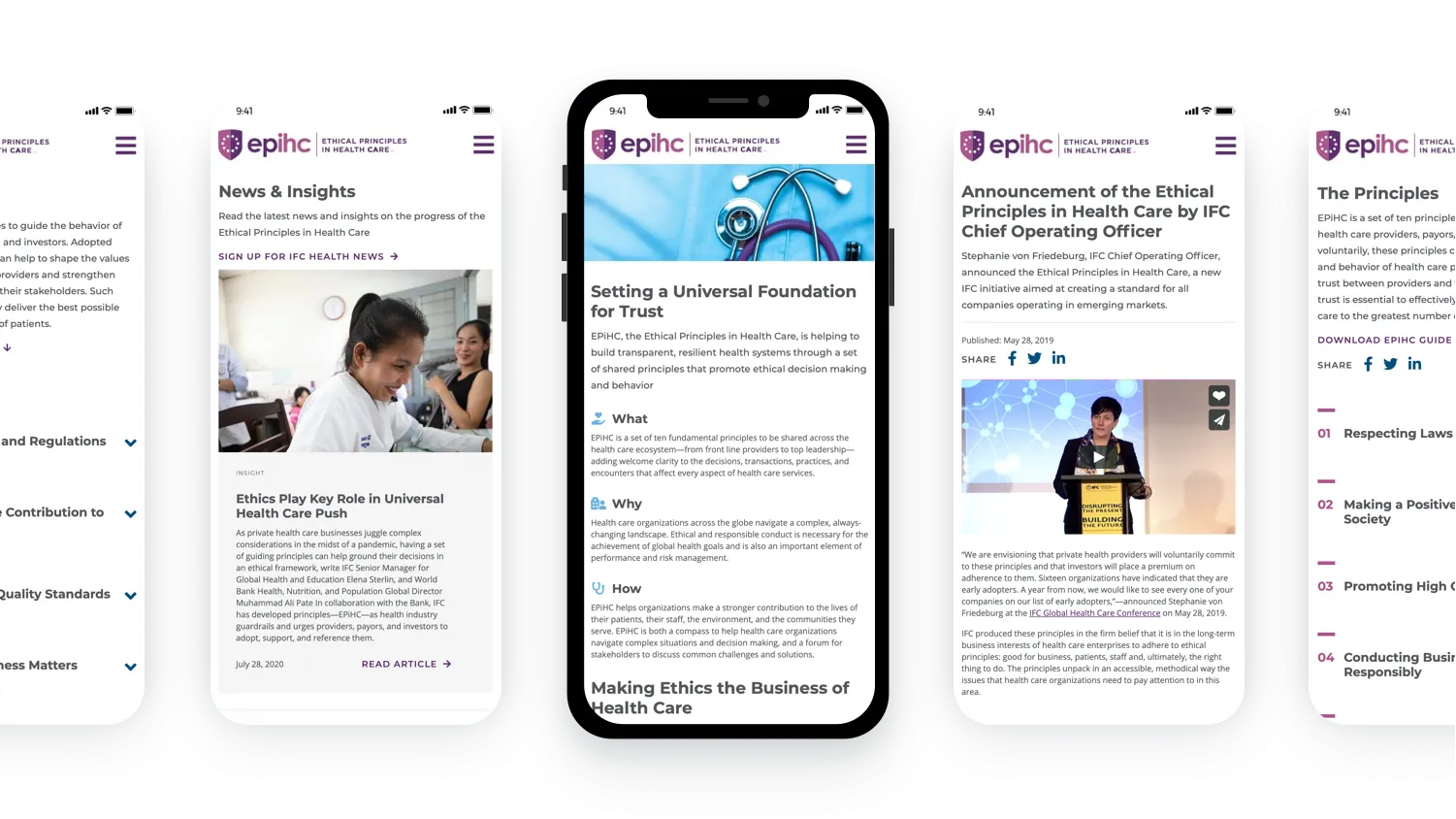 EPiHC website mobile page versions