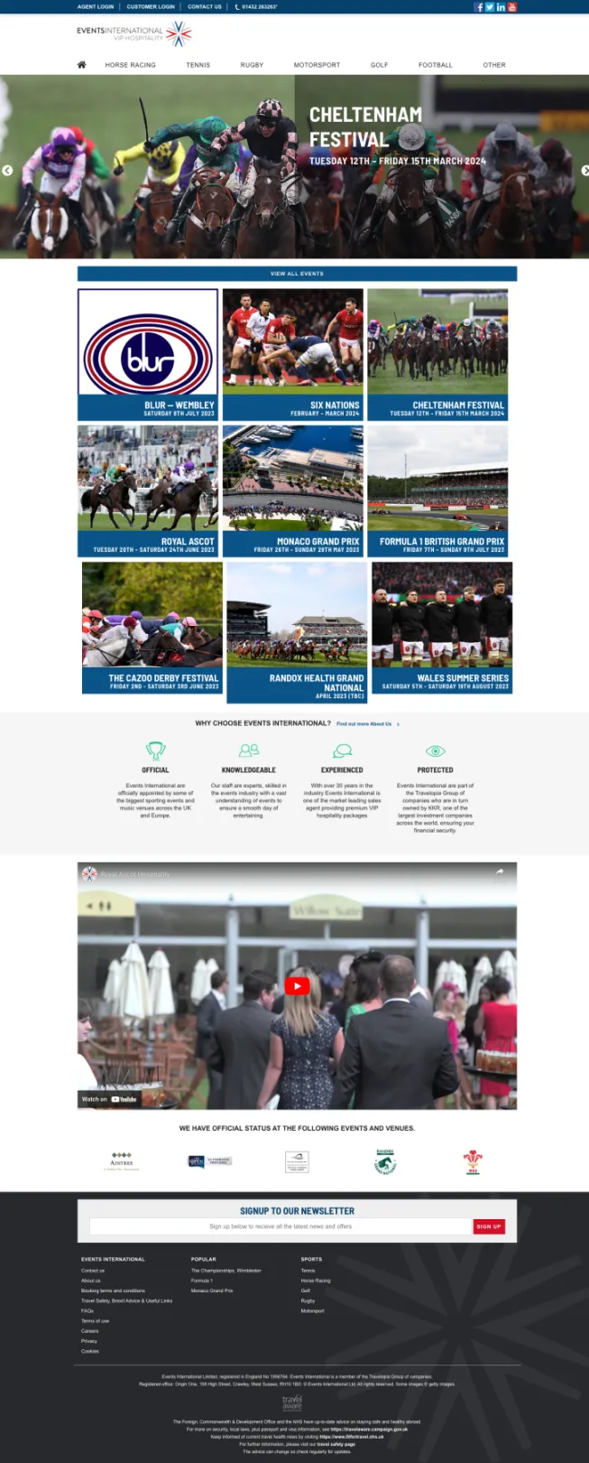 Events International website homepage screenshot