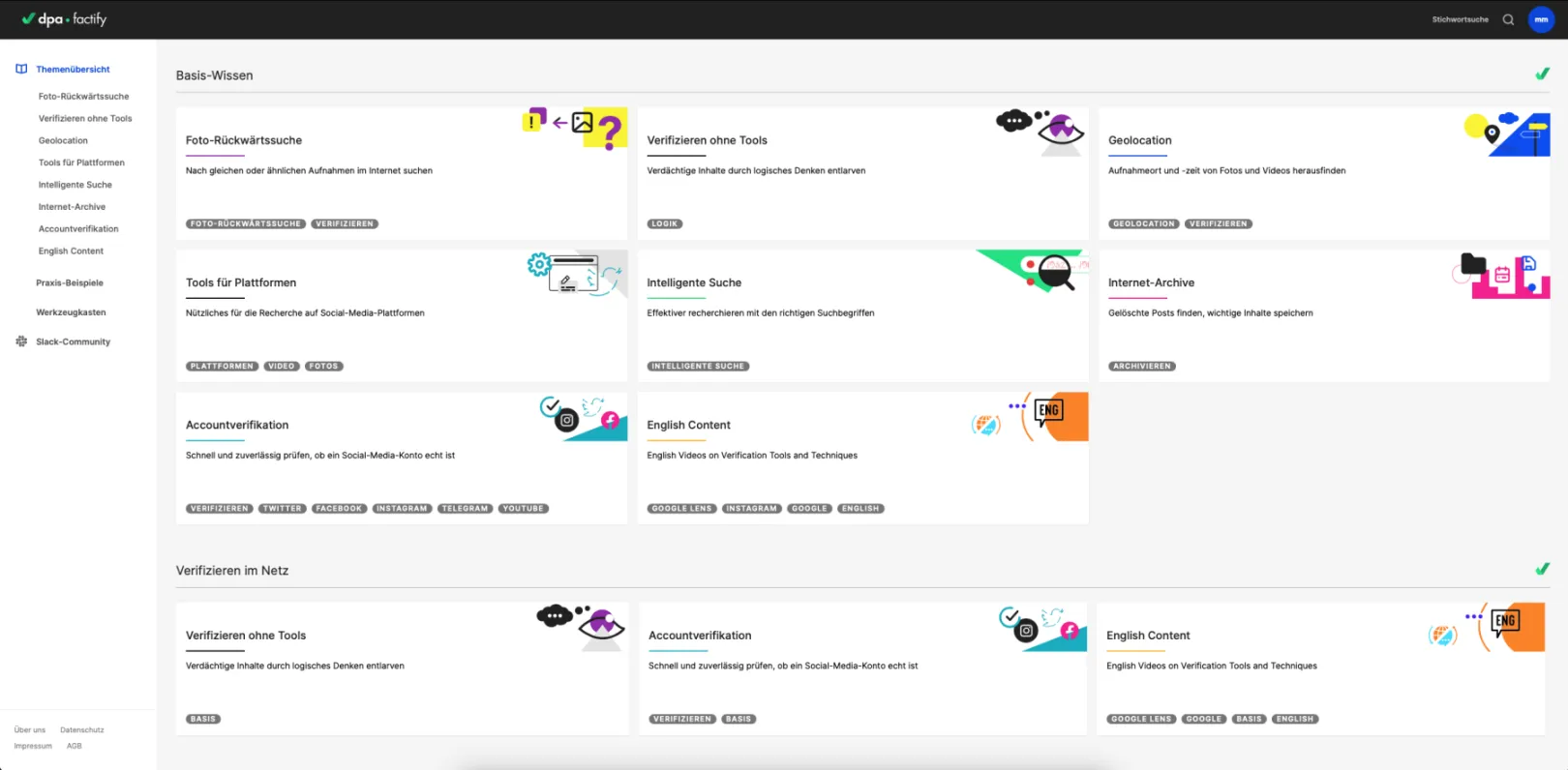 Image showing an overview of the interactive elements that are available in dpa-factify digital learning platform.