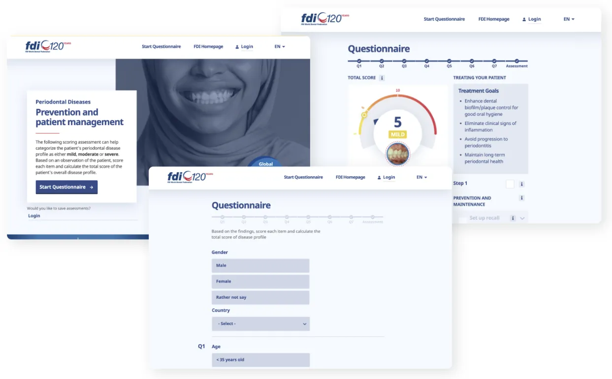 FDI Prevention and Dental Patient management tool screenshots