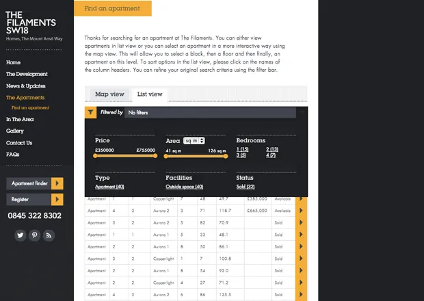 The Filaments Interactive Apartment Finder