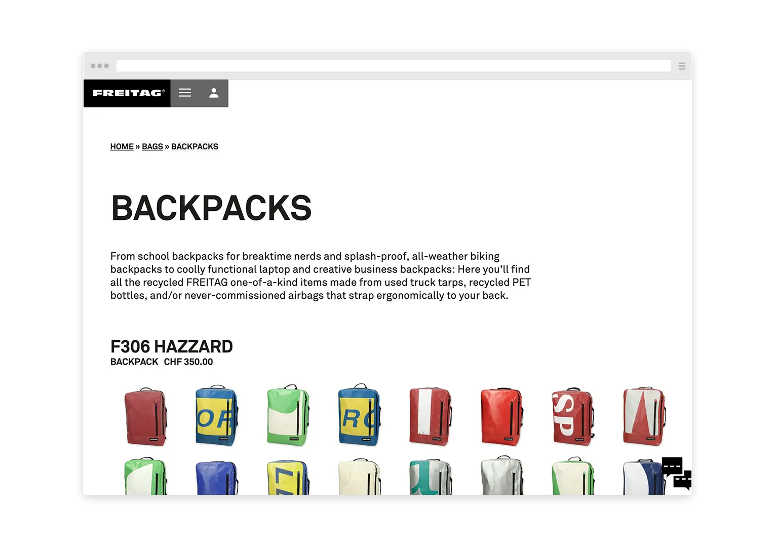 Freitag bag overview page