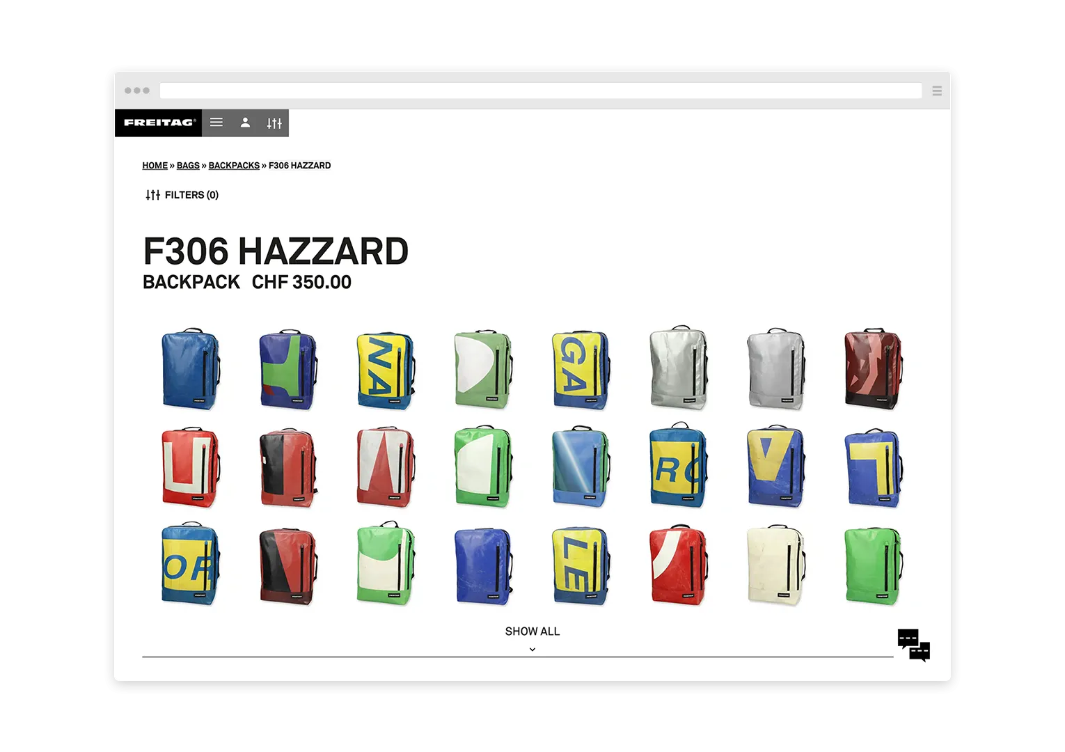 Freitag bag detail page