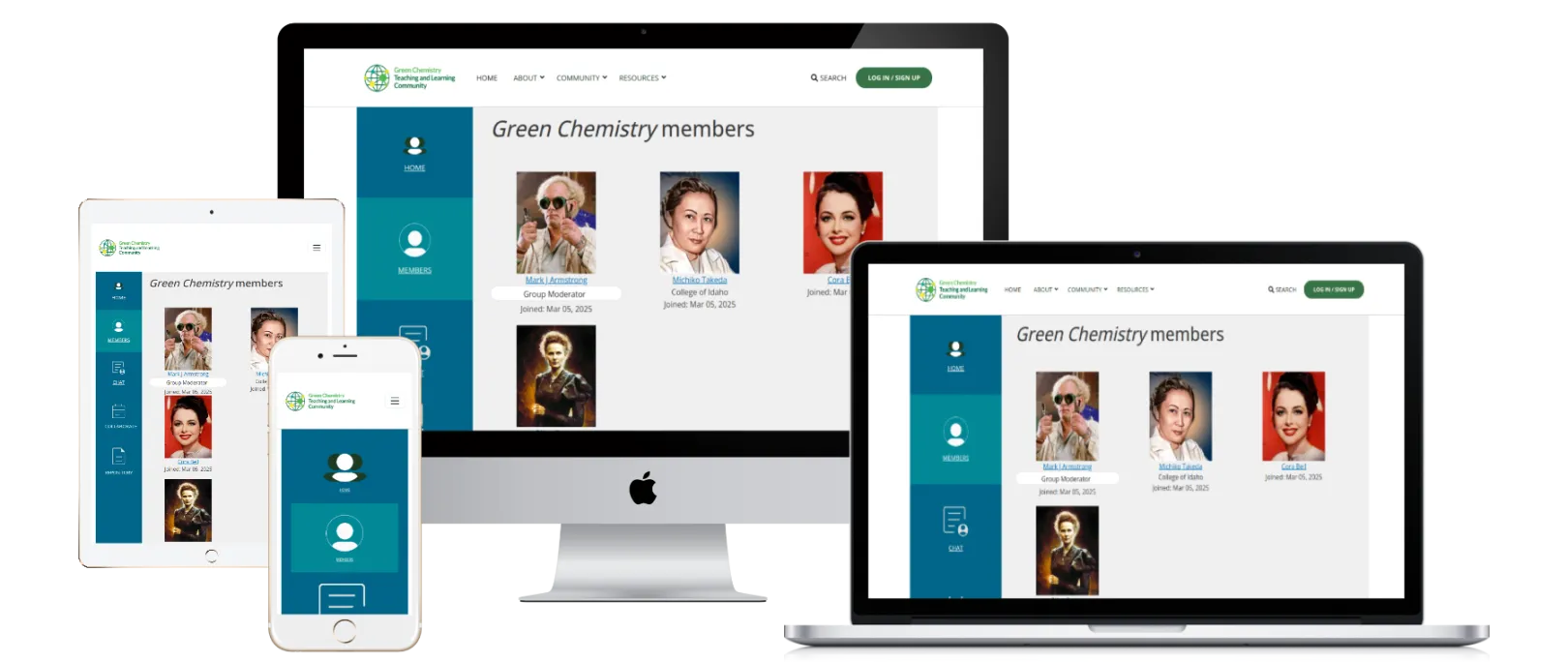 Screenshot of the Green Chemistry group's member listing with member profile names and photos