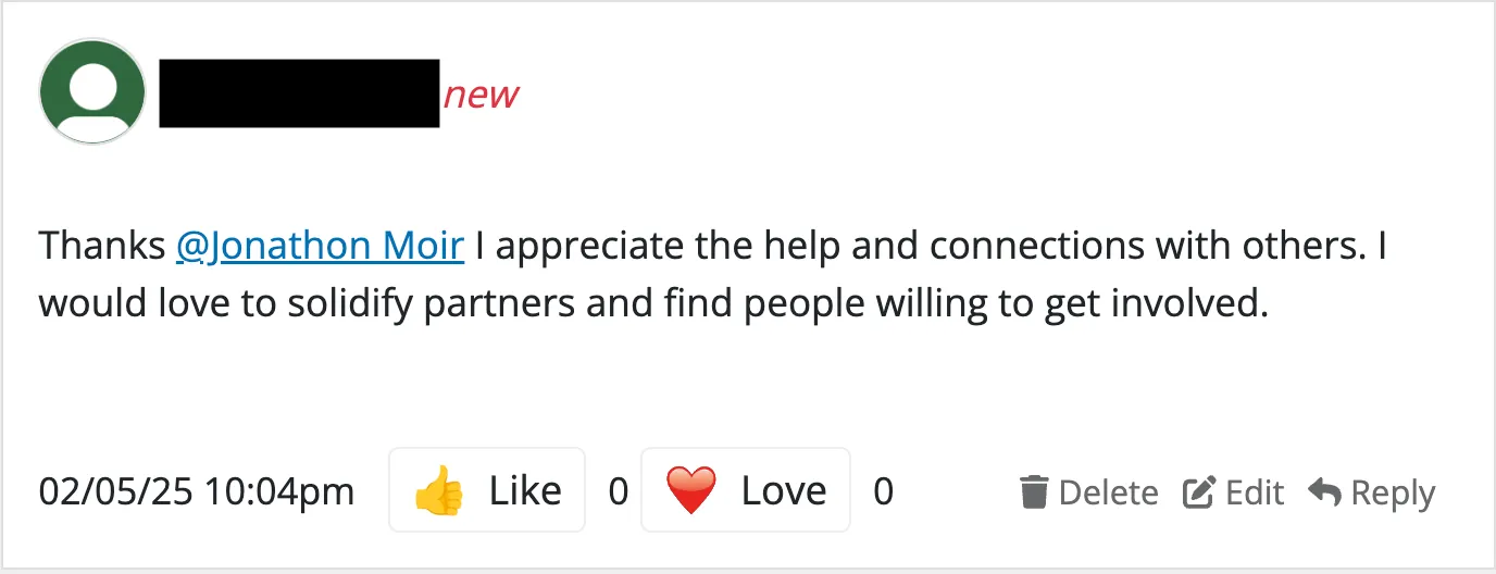 Screenshot of a comment with like, love, and reply actions