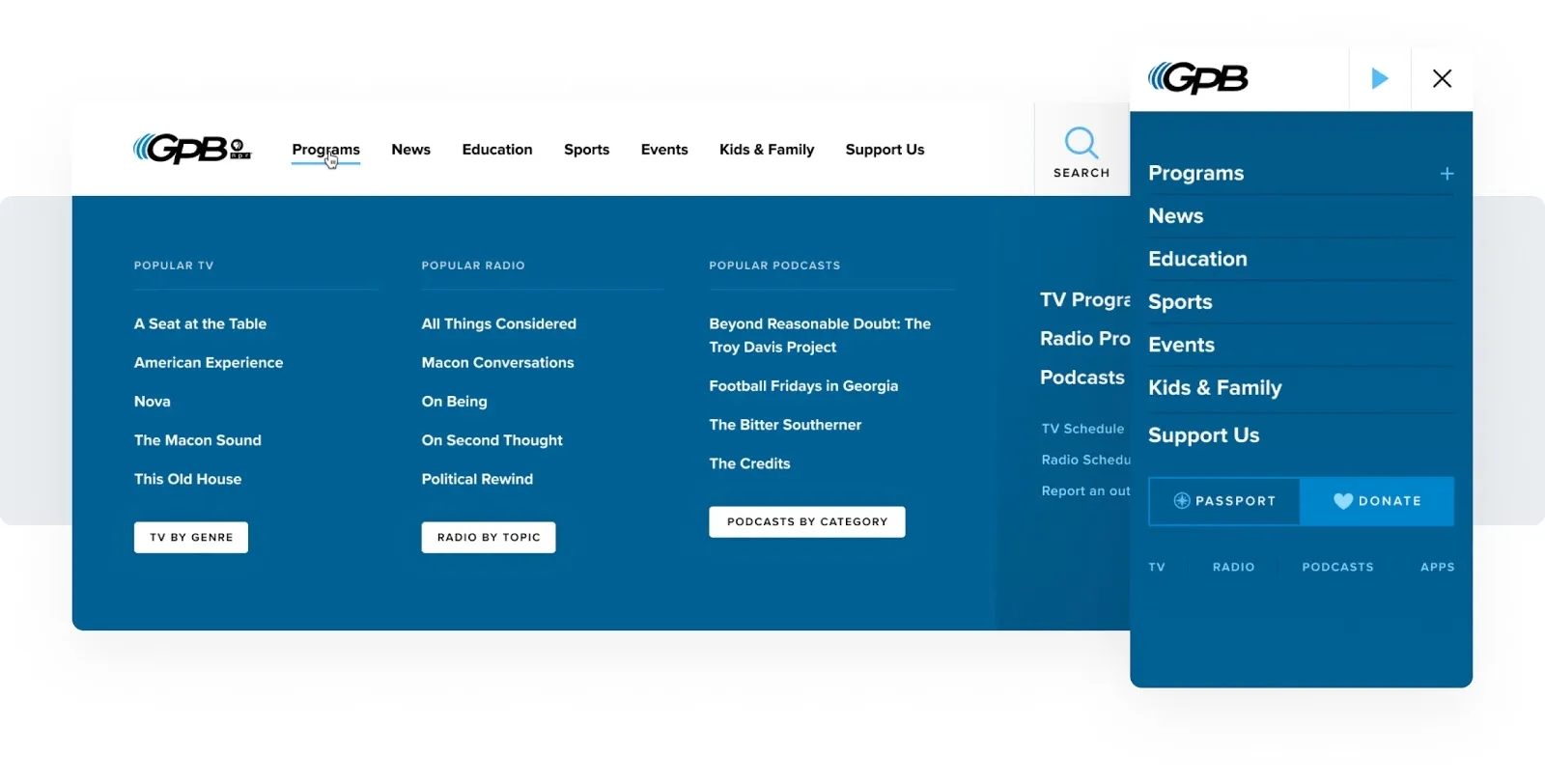 Georgia Public Broadcasting main navigation