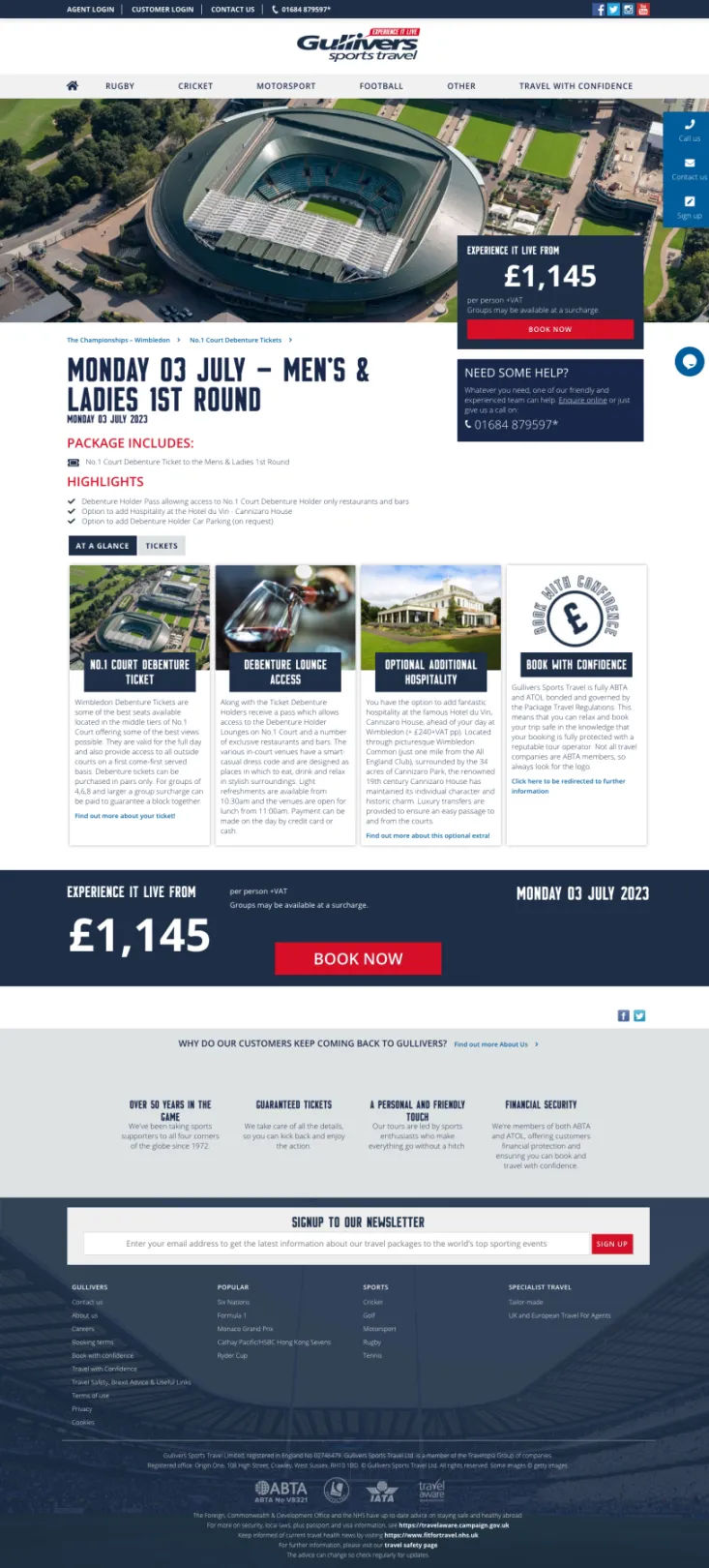 Gullivers package webpage screenshot