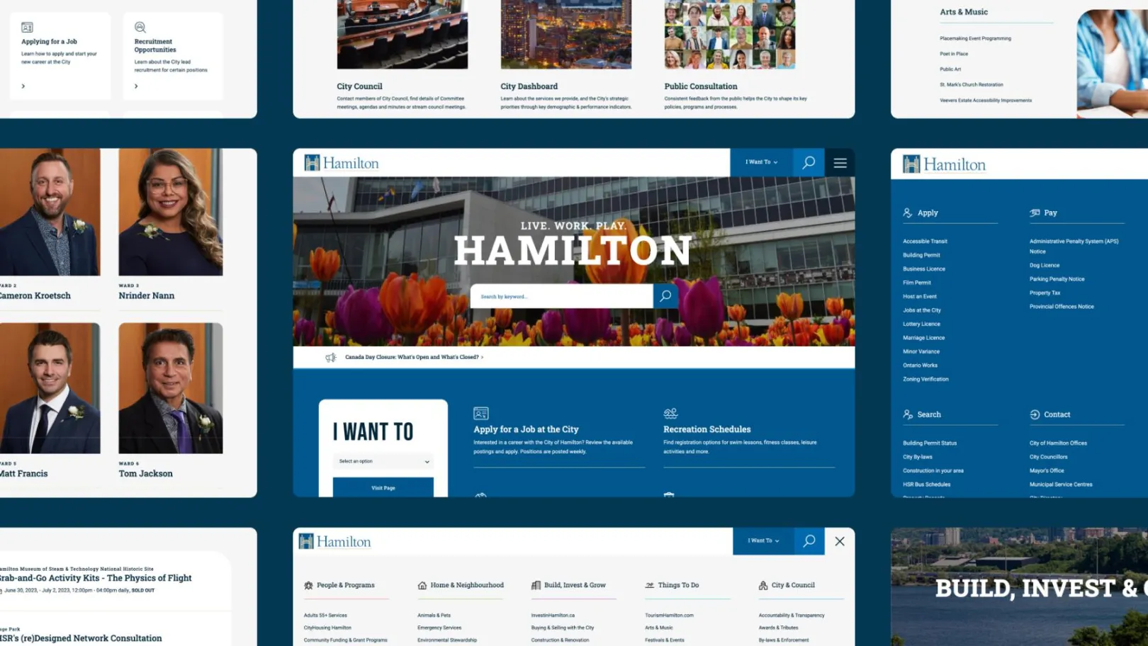 A series of screenshots from the City of Hamilton website browser view