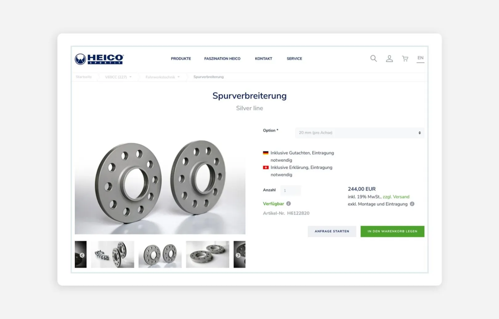 screenshot showing a page from HEICO SPORTIV web shop
