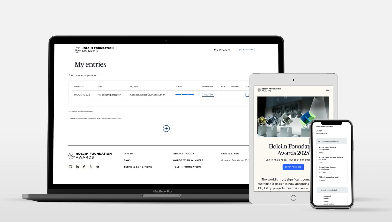 Device Mock-up for Holcim Foundation Awards Platform