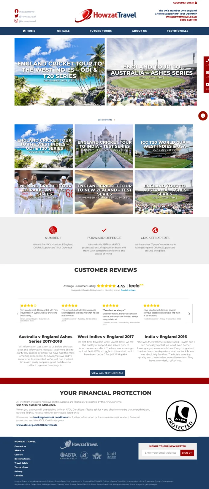 Howzat Travel website homepage screenshot