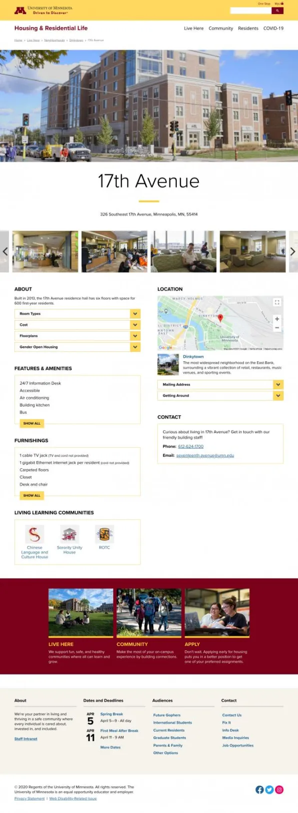 screenshot of an individual residential hall web page