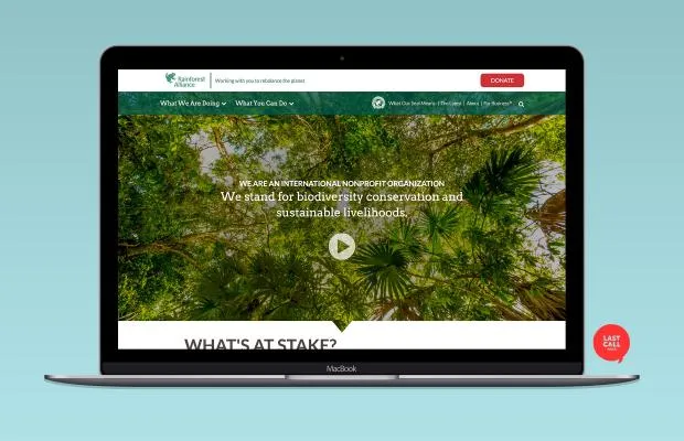 screenshot of rainforest alliance homepage on a laptop