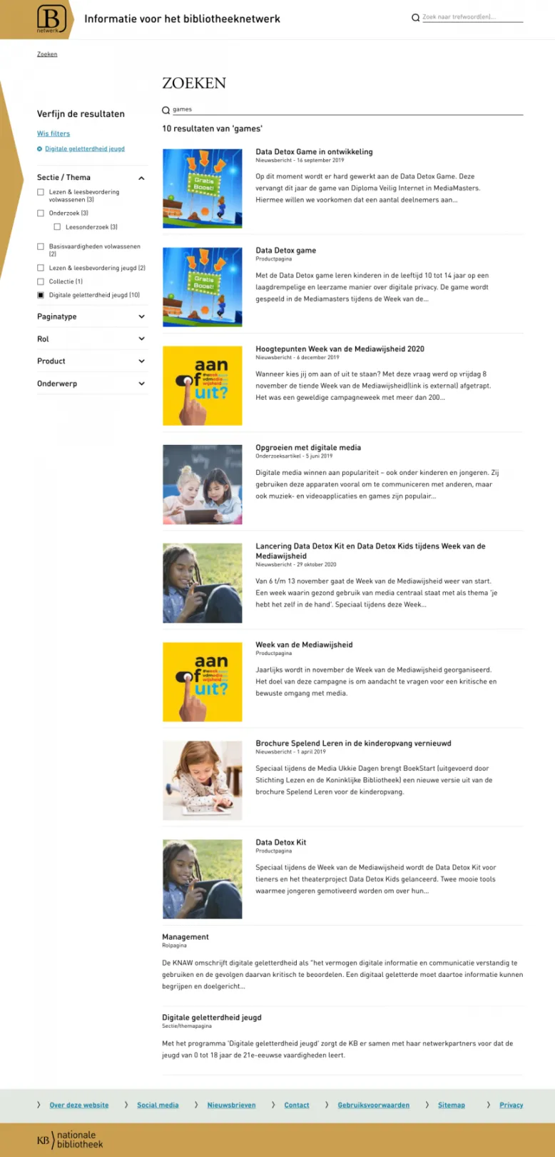 Bibliotheeknetwerk zoekresultatenpagina
