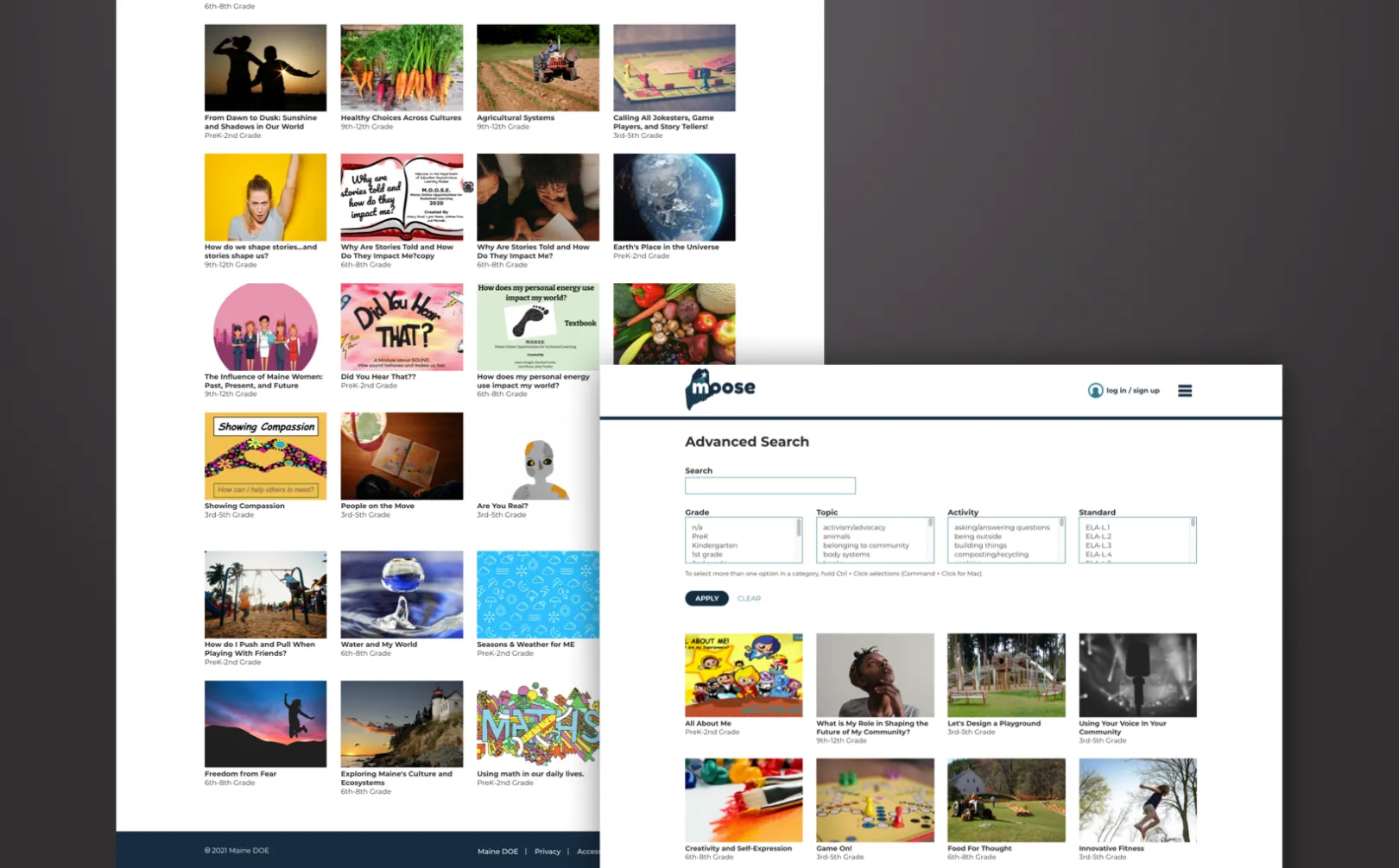 module search and filter page