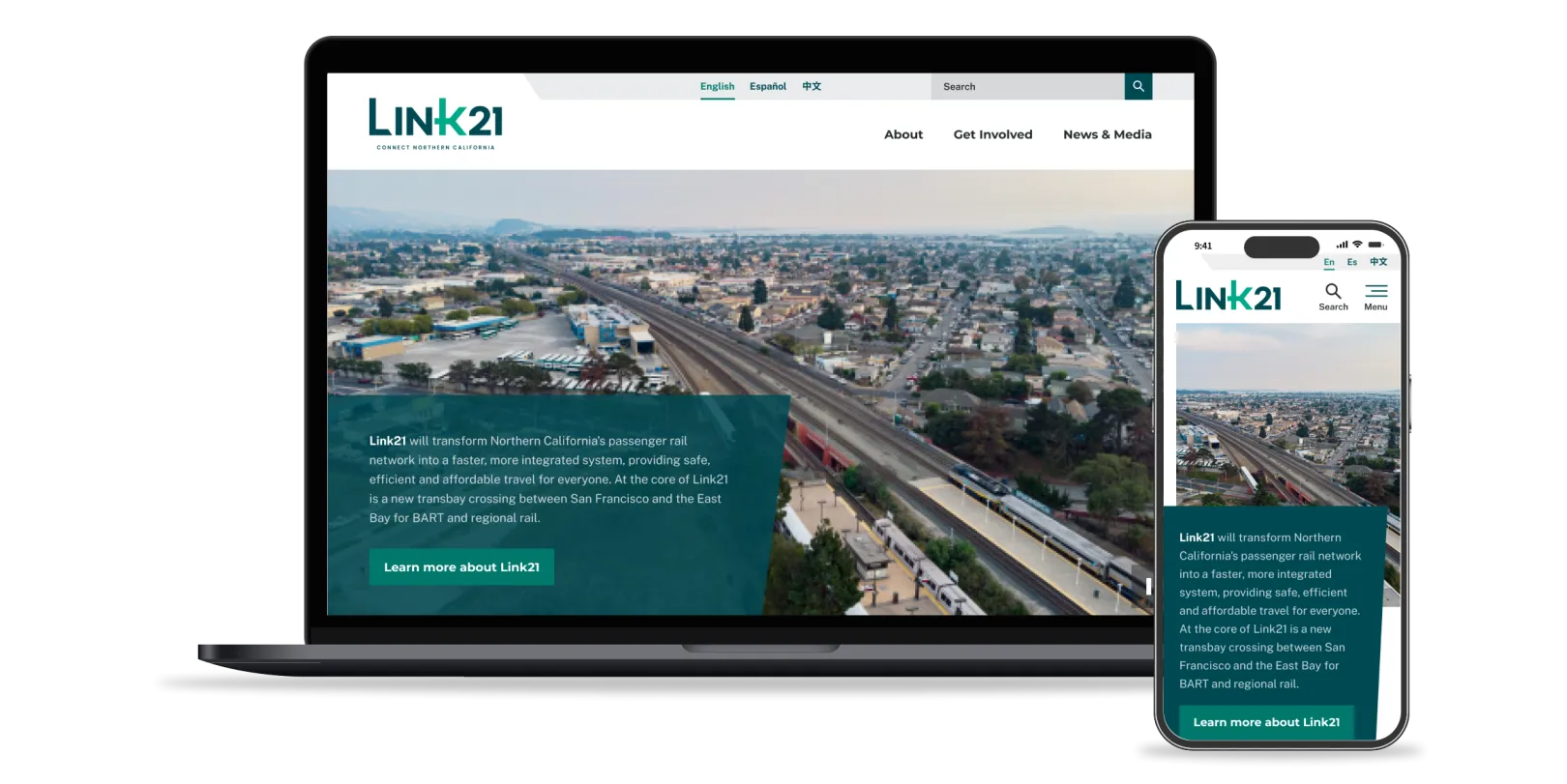 Mockups of the Link21website on laptop and mobile device