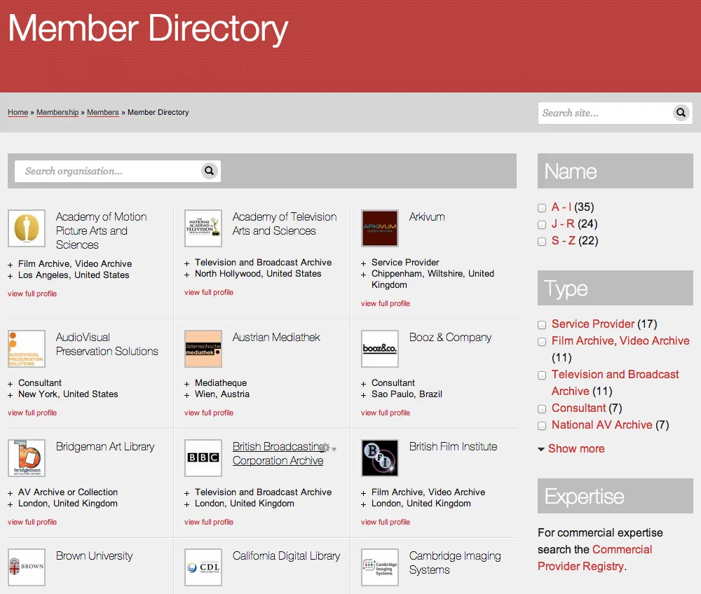 Screenshot of the PrestoCentre Member Directory