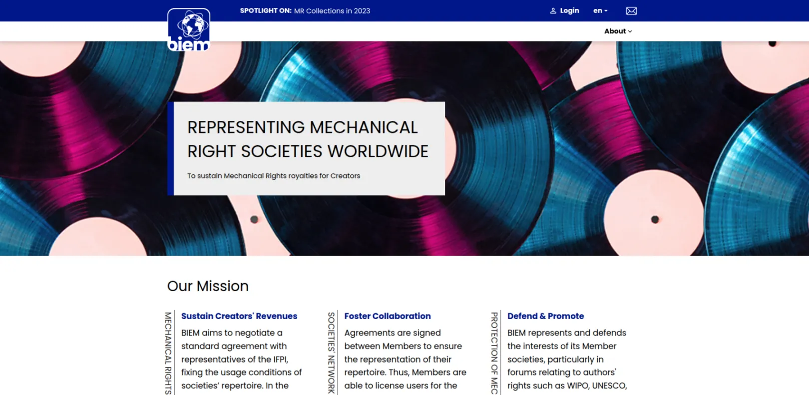 Screenshot of the BIEM homepage