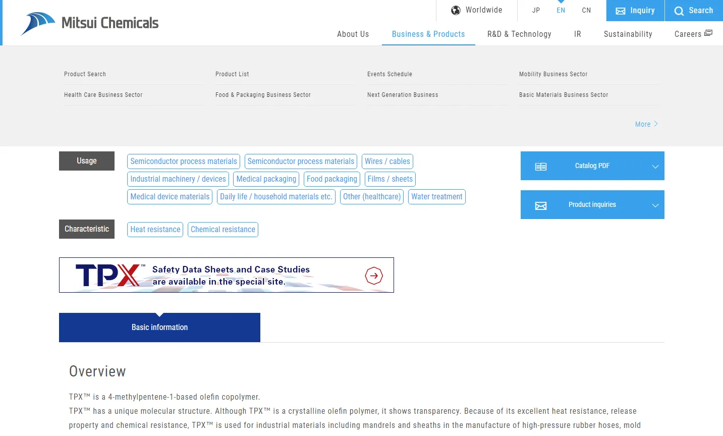 Mitsui Chemicals, Inc product page