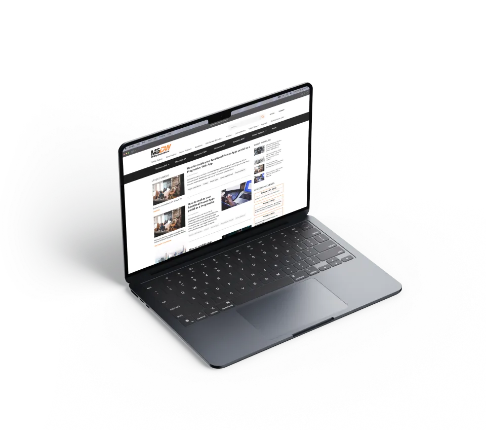 A laptop displayed on a white background, representing a Droptica case study on the news portal.