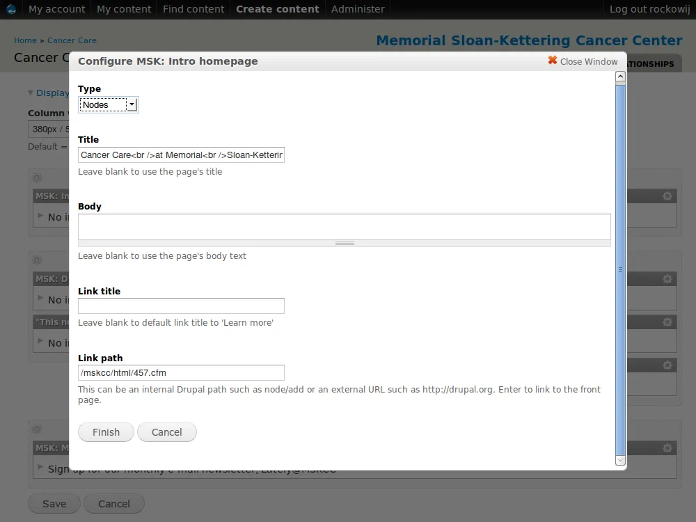 Example of MSK Panels Content Type